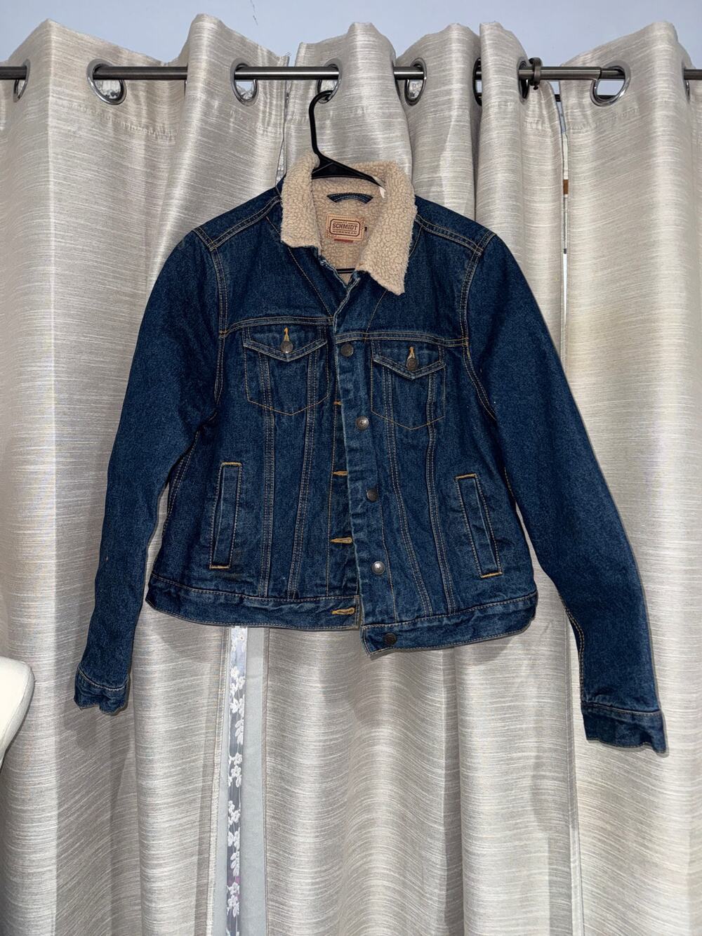 Schmidt Women’s Sherpa Lined Denim Jacket Large Trucker Jean Coat Western Cozy